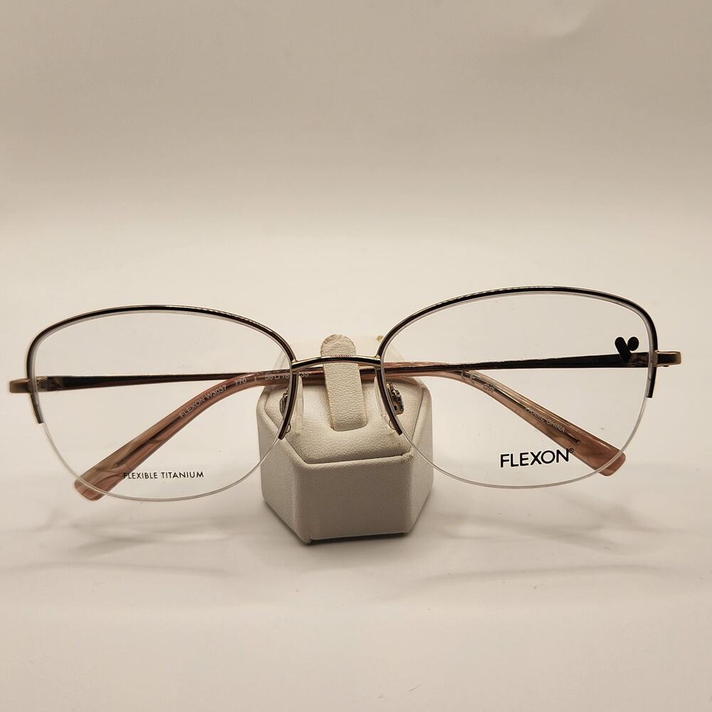 Flexon W3037 770 Shiny Rose Gold Eyeglasses Frames Half Rim Metal